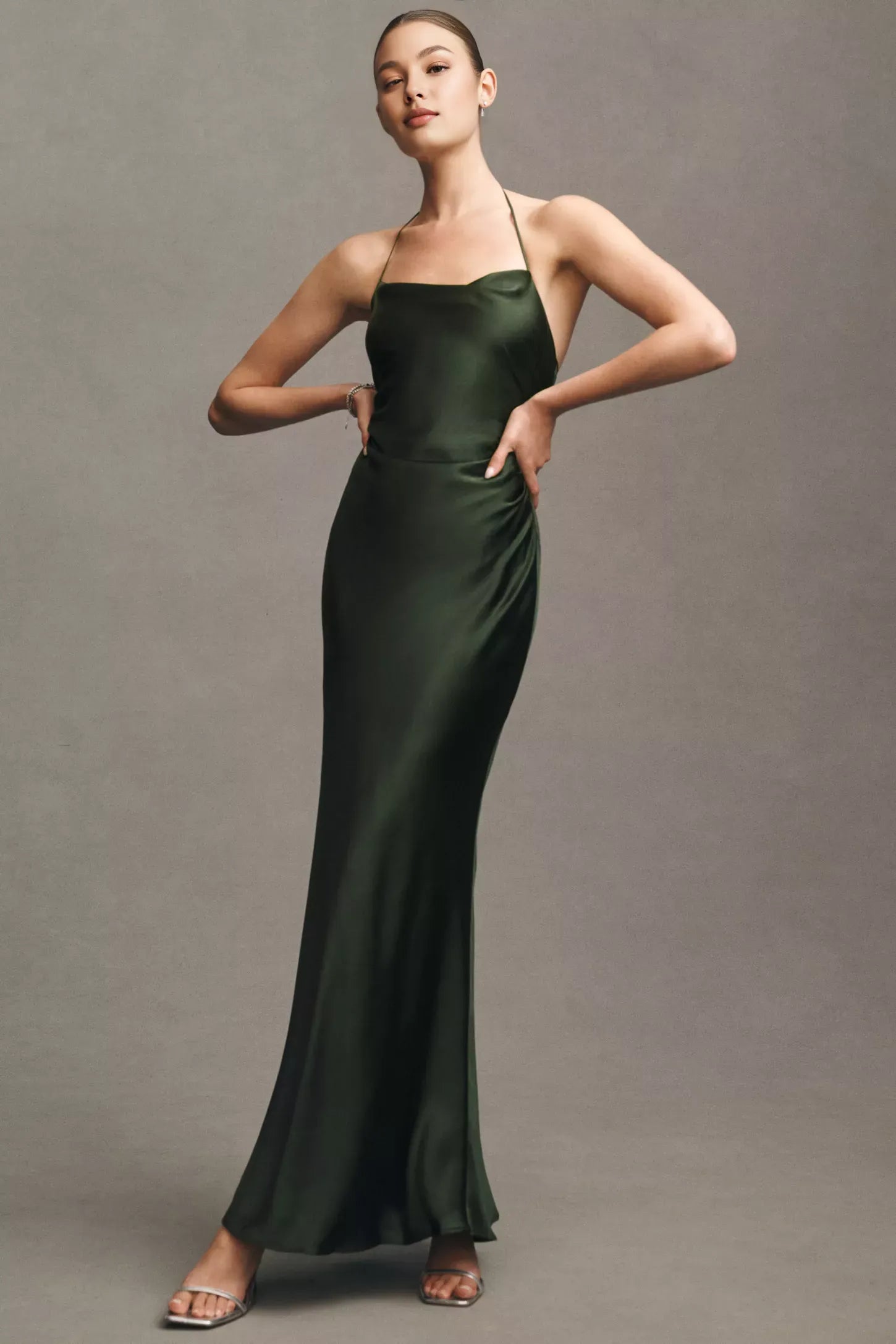 Robe Weitese simple, col bénitier, robe longue en satin, dos nu, sans manches, robe de bal